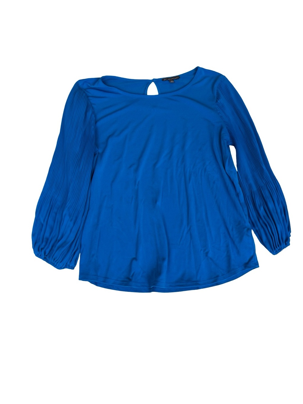 Adrianna Papell Cobalt Blue Pleated Long-Sleeve Scoop Top